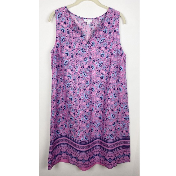 J Jill Love Linen Floral Split Neck Dress Pockets - Picture 2 of 7